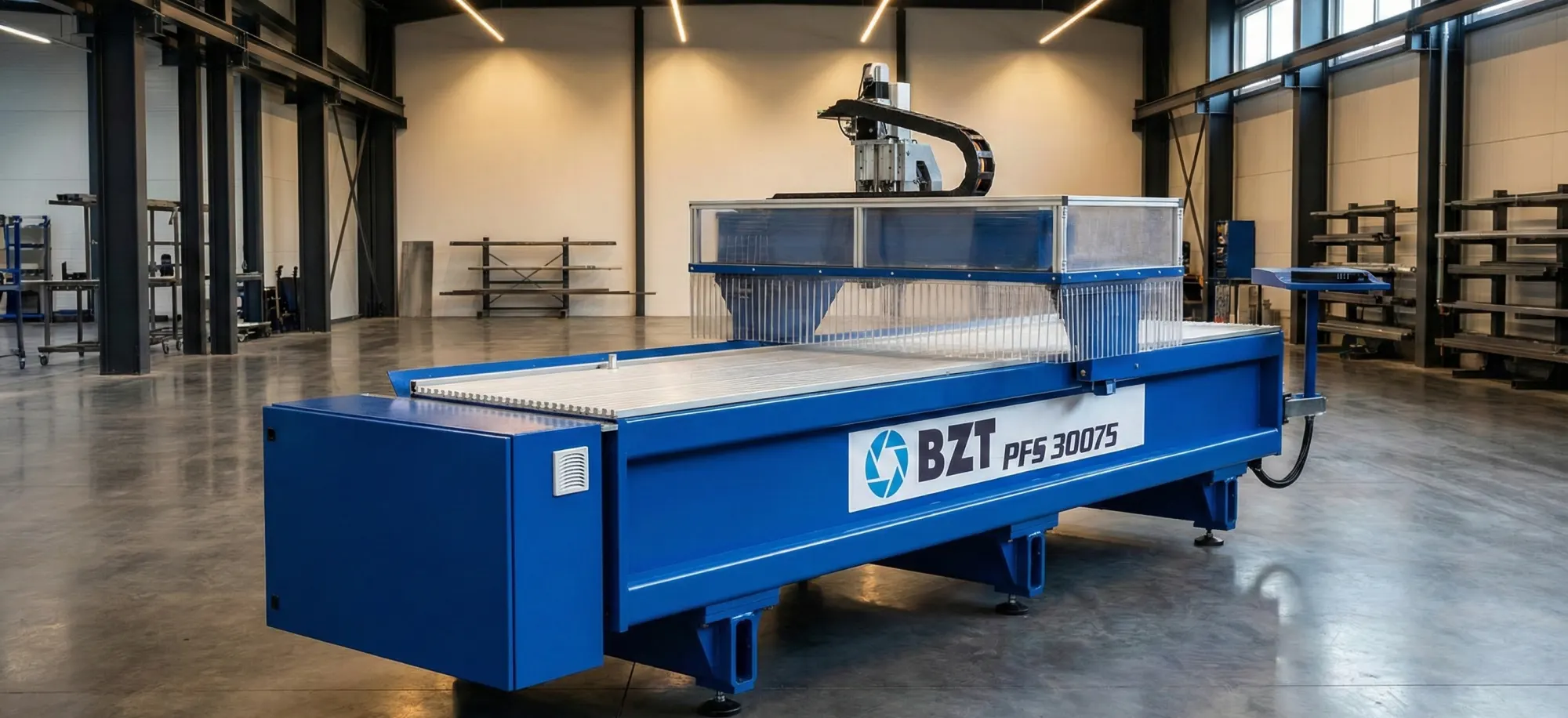 Seitlich offene BZT-Portalfräse der Baureihe PFS 30075 mit langem Maschinenbett